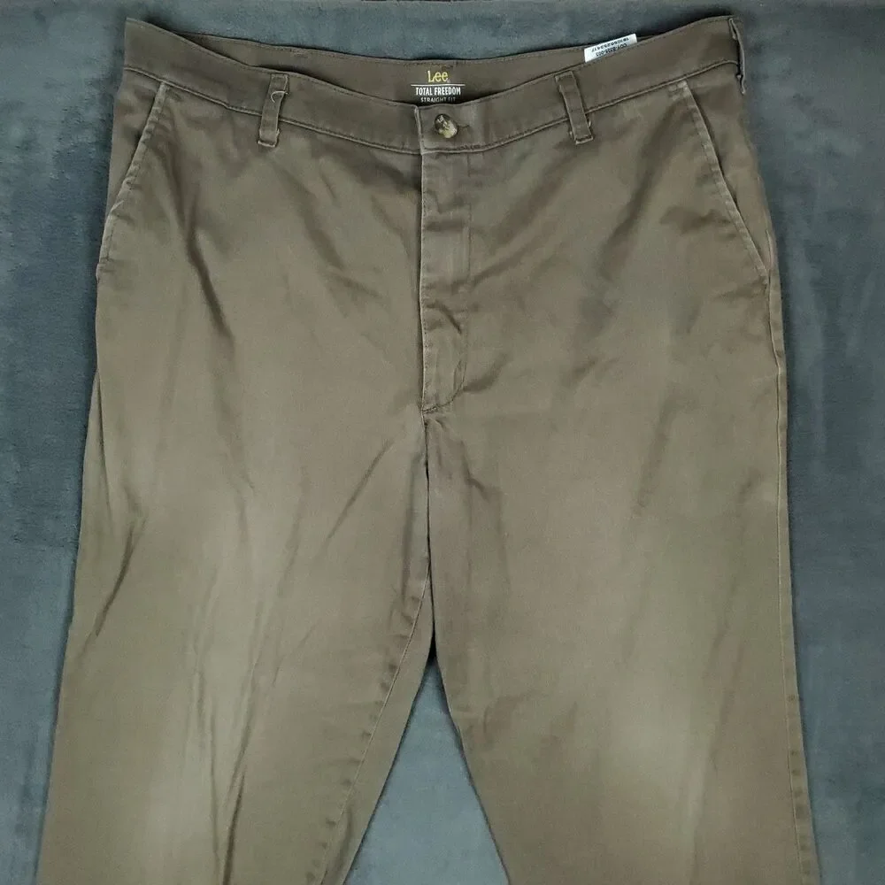 Lee Total Freedom Pants Mens 36x34 Brown Straight Fit Wrinkle Resistant Chinos
